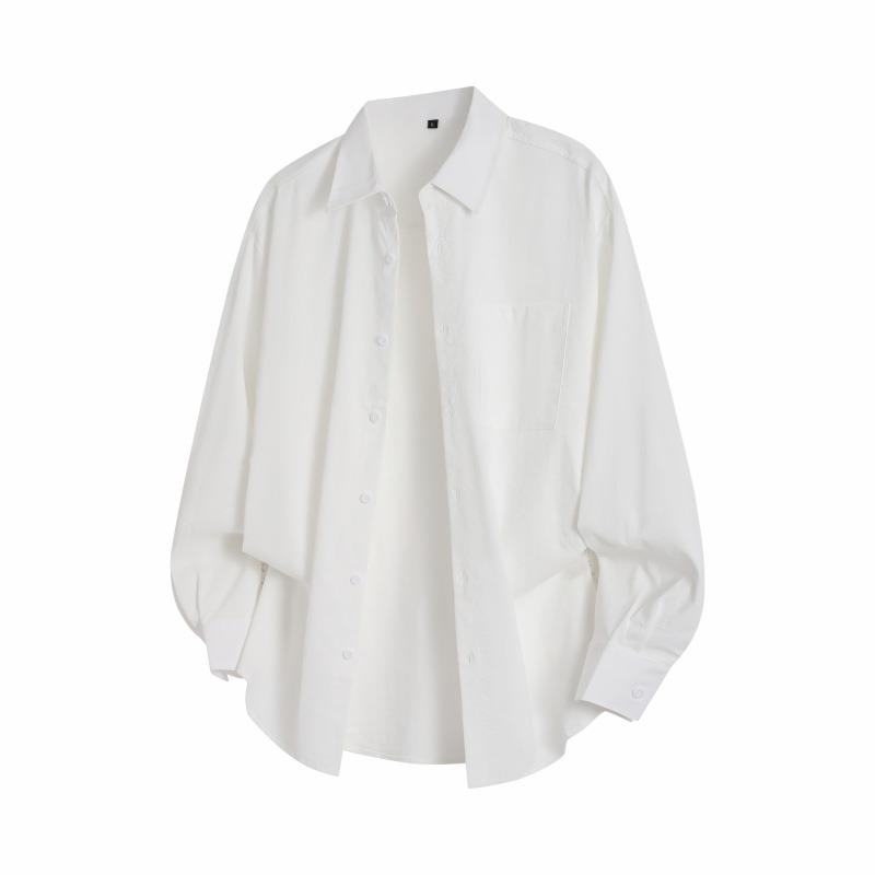 Men Solid Color Loose Casual Long Sleeve Button Up Shirt Outerwear