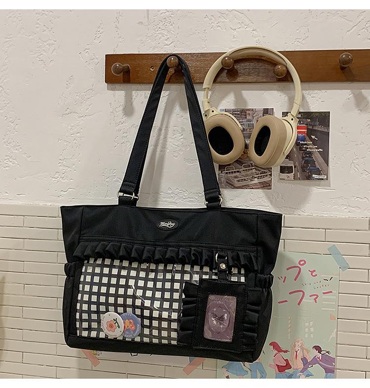 Girls' Ulzzang Ita Bag New Japanese Sweet Plaid Versatile and Cute College Style School Bag Commuting and Casual Tote Bag