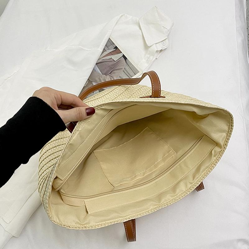 Bolsa de ombro feminina de grande capacidade, bolsa de palha trançada de verão, bolsa de mão fashion feminina de luxo, bolsa de praia, bolsa de compras de Bali