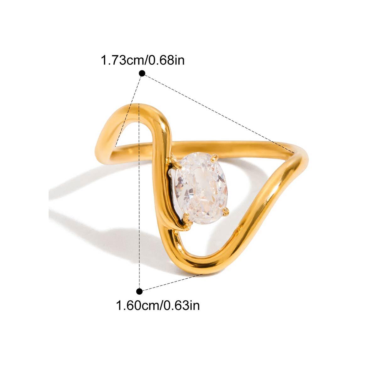 

Delicate Shiny Cubic Zirconia Oval Line Ring Stainless Steel 18K PVD Plated Sweet Daily Trendy Jewelry Accessories