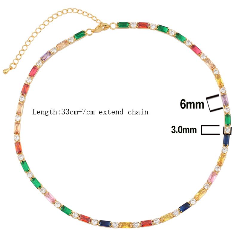 Mix Fashion Summer Colorful Rainbow Women Girl Jewelry 5A Cubic Zirconia Delicate Gold Filled Charm Tennis Chain Necklaces