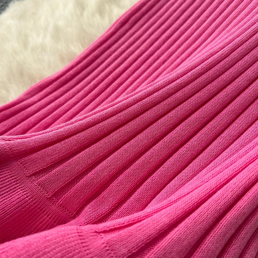 Knitted Dress Women's Autumn and Winter French Retro Color Collision Doll Collar Single-breasted Waist Slim Fishtail Long Dress