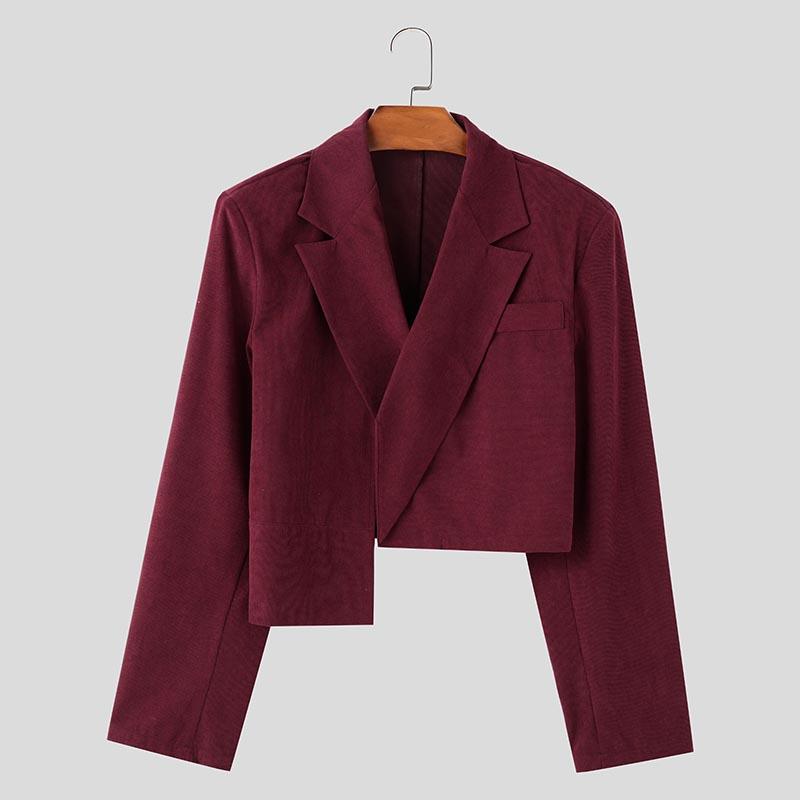 INCERUN Pánské S Dlouhým Rukávem Vpředu Křížené Nepravidelné Manšestrové Krátké Blejzry Kabáty