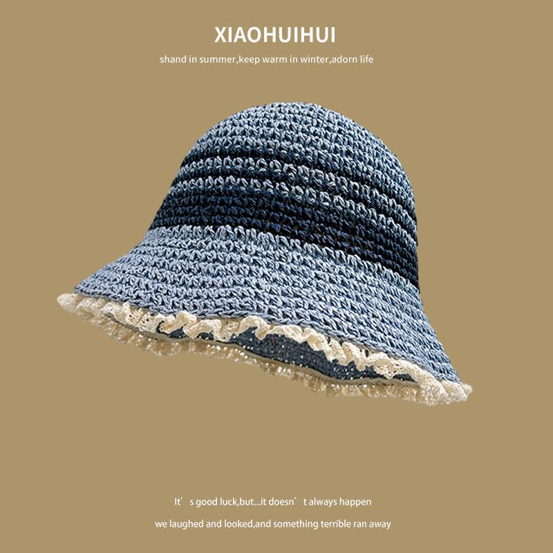 

Корейская версия Поездка на пляж Универсальный солнцезащитный козырек Шляпа рыбака Женская Смешанный цвет Кружево Пляжная защита от солнца Соломенная шляпа Тренд M（56-58cm）