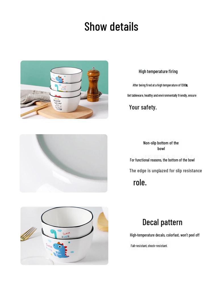 Cartoon Ceramic Rice and Soup Bowls - Creative Square Tableware Set