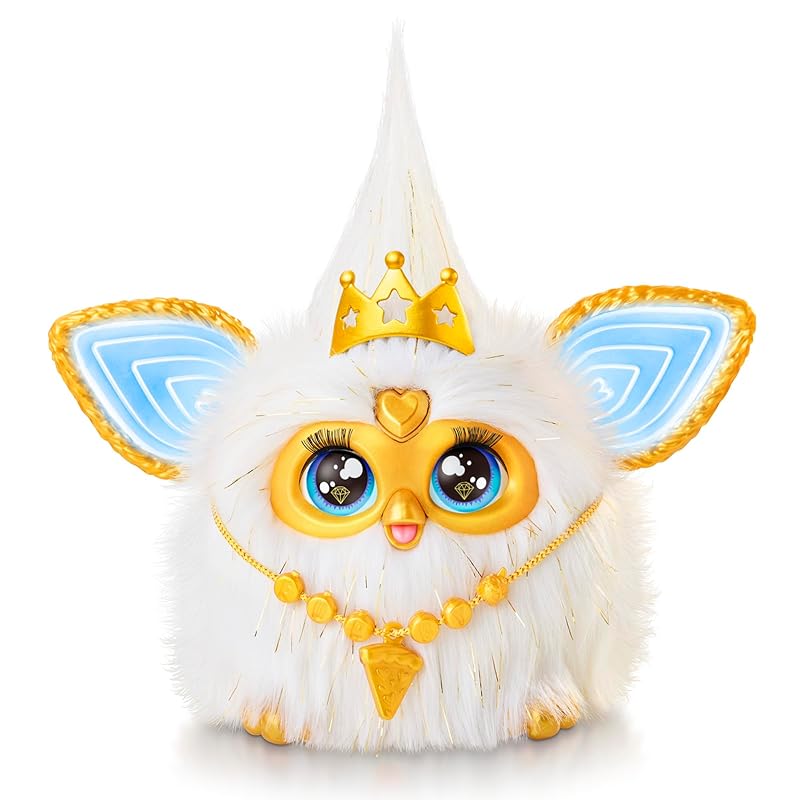 Hasbro Furby White & Gold Voice-Activated Interactive Toy for Boys and Girls Ages 6+ with Fashion Accessories, Animatronic Motorized Plush Toy for