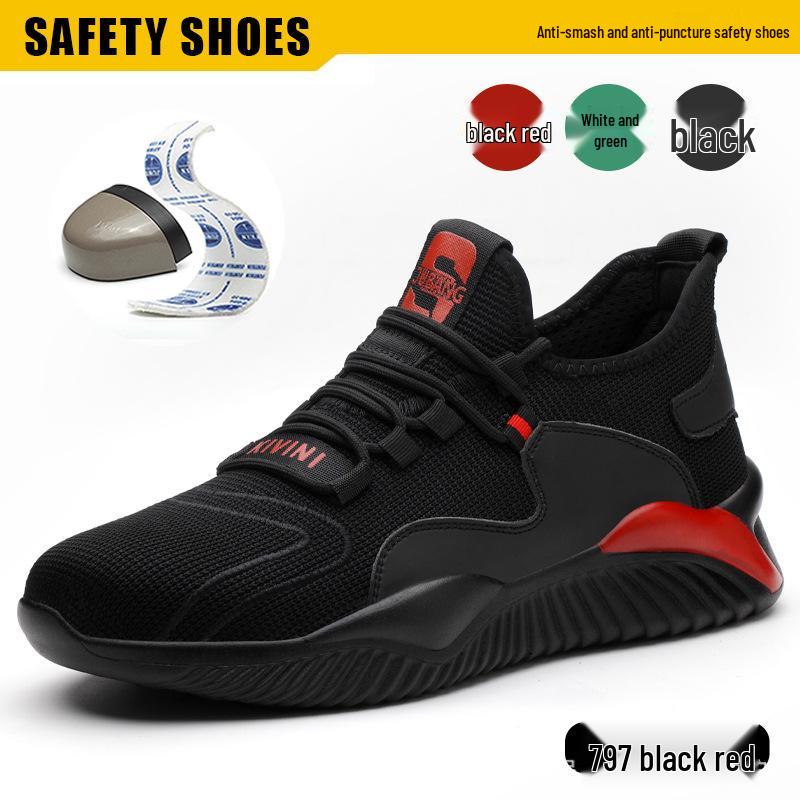 Men s Breathable Fly-knit Safety Shoes - Anti-smash, Anti-puncture, Wear-resistant, Comfortable for Long Wear