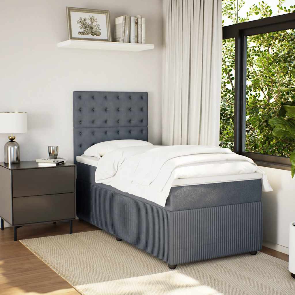 Box Spring Bed with Mattress Dark Grey 90 x 190 cm Velvet