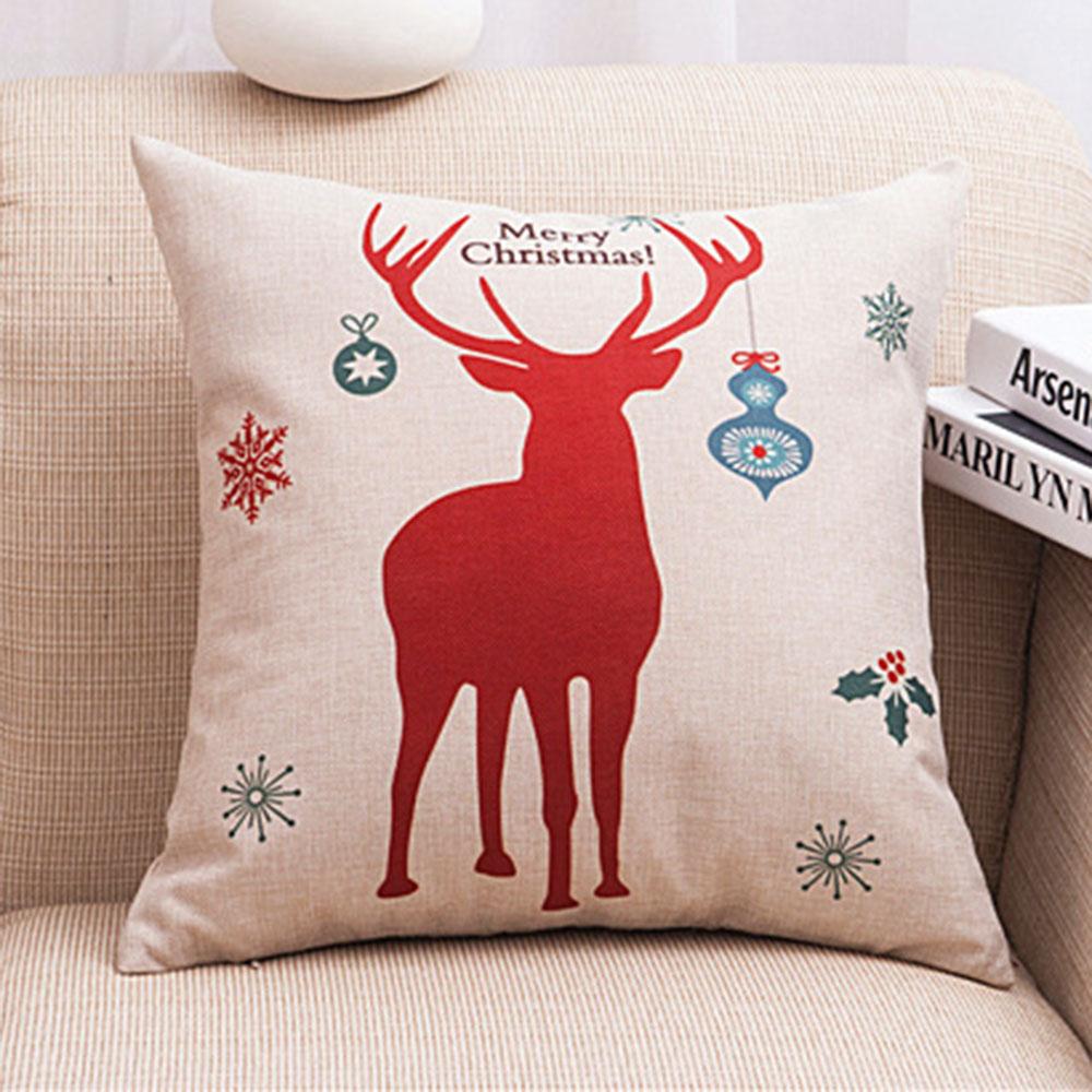Christmas Red Deer Christmas Style Cotton Linen 45X45CM Cushion Cover Waist Pillow Case Living Room Chair Sofa Home Decoration