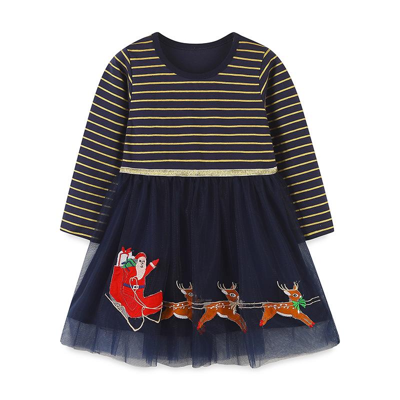 European Style Santa Claus & Reindeer Embroidered Girls  Autumn Mesh Skirt 5Y(115cm)