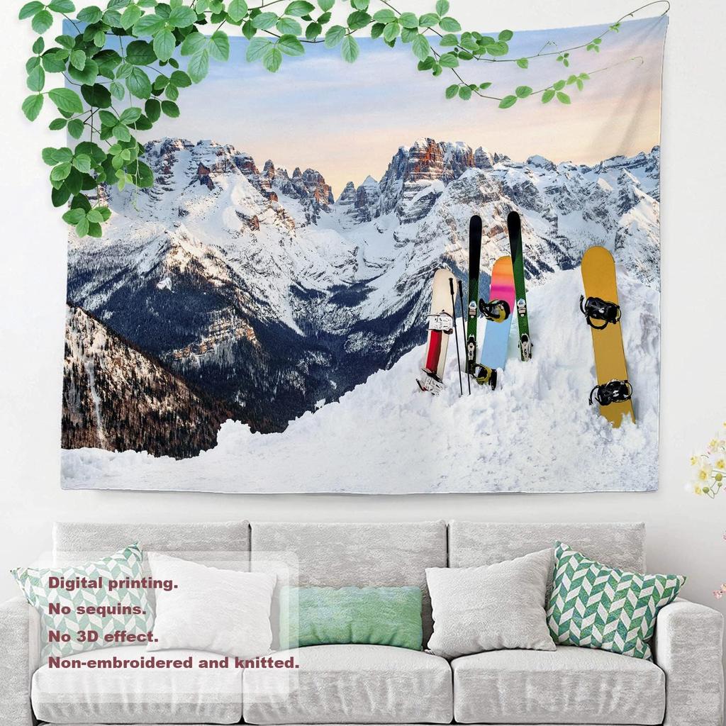 White Winter Snow Wall Tapestry, Colorful Three Wall Hanging Large Tapestry Decoration Polyester Fiber White Hem Around for Dorm