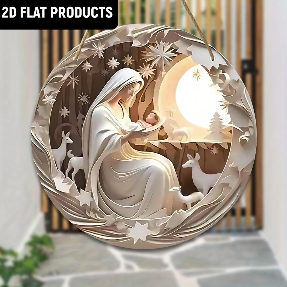 Hängeplakette aus Holz - Klassisches Heilige Familie & Tiere Ornament, Wandbehang, Holzschild für Tür, Wand, Zuhause, Zimmer, Bauernhaus, Straße, Geschäft