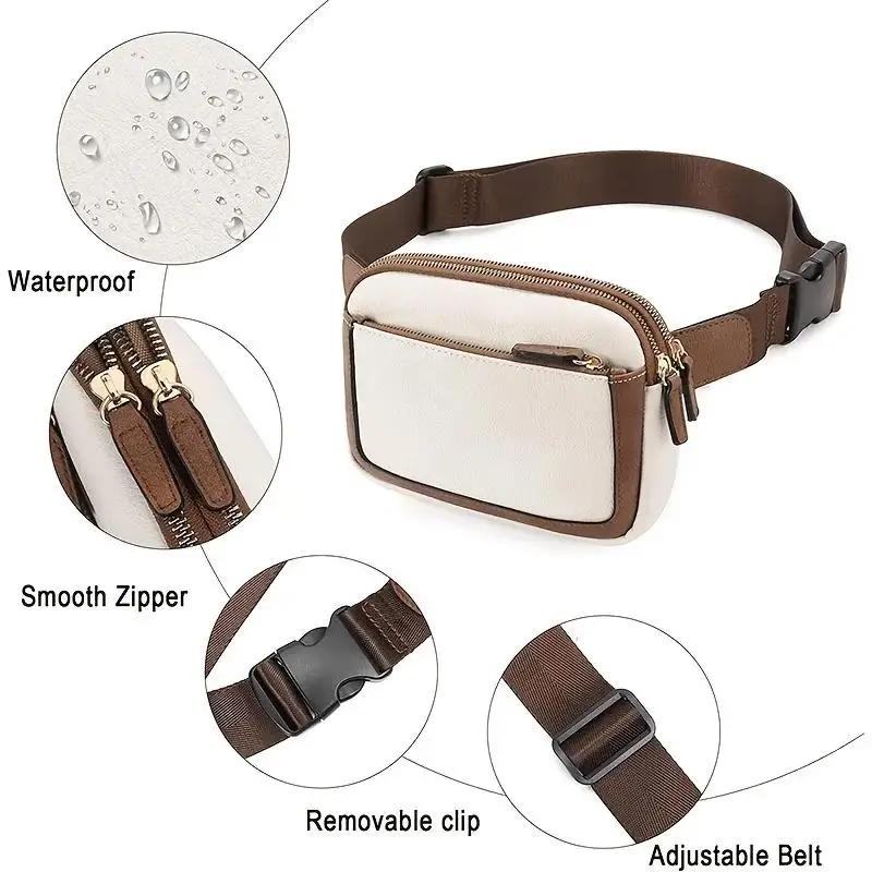 Women's Leather Waist Bag Crossbody Bag Travel Waterproof Waist Bag Sports Wallet Pocket Unisex Bag