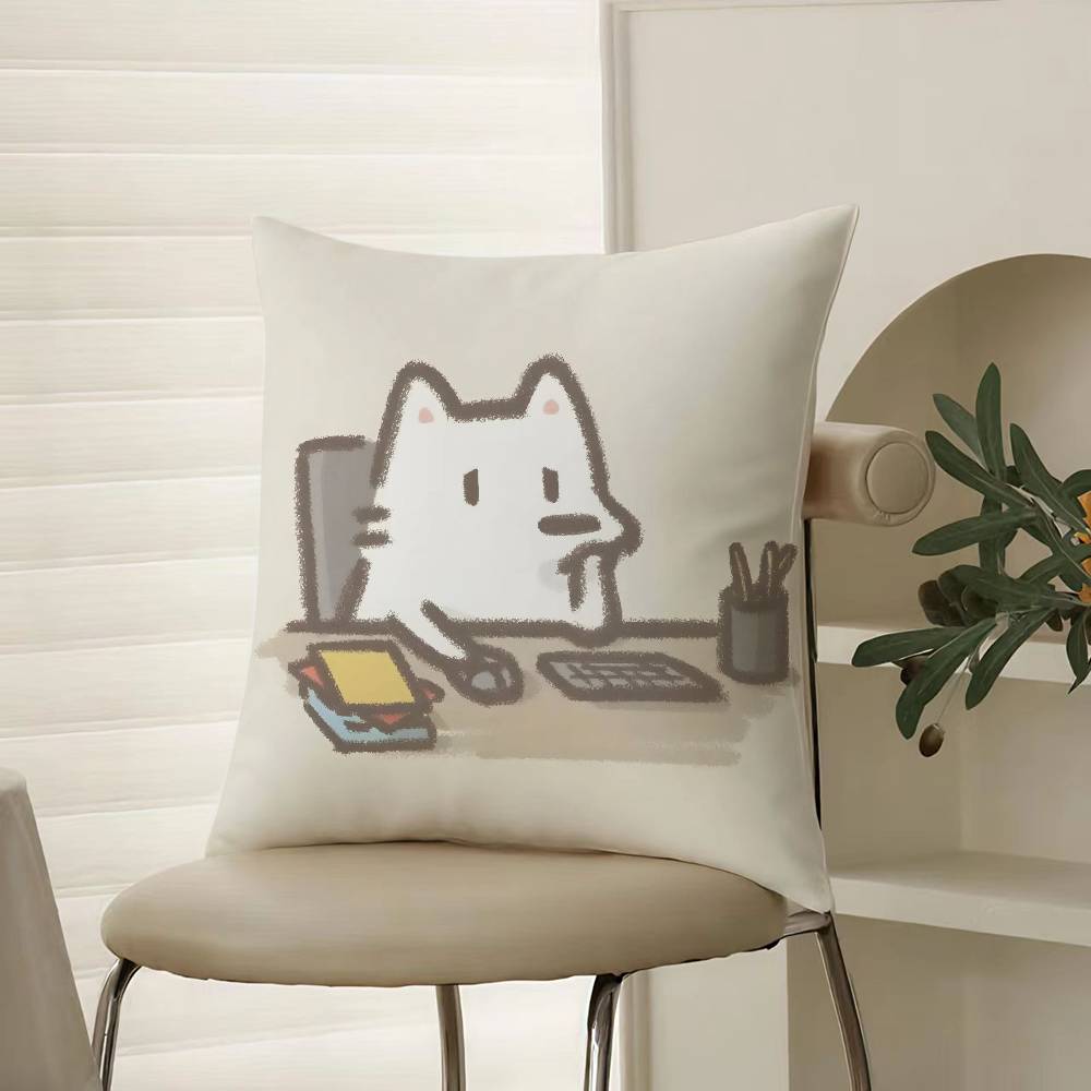 Happy Office Worker Cartoon Work Pillow Case Comfort Sofa Bed Silky elegant Invisible zipper Decorative cushion cover