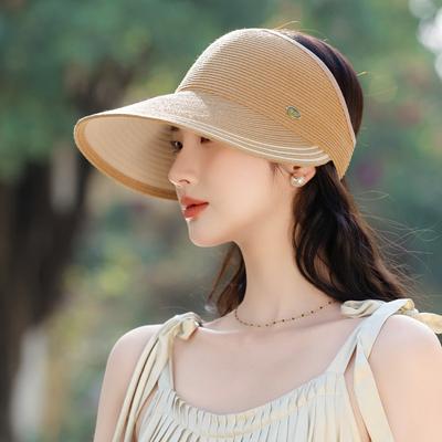 Summer New Hat Women's Light Luxury Beach Travel Lafite Straw Hat Outdoor Breathable Empty Top Sunscreen Sun Hat