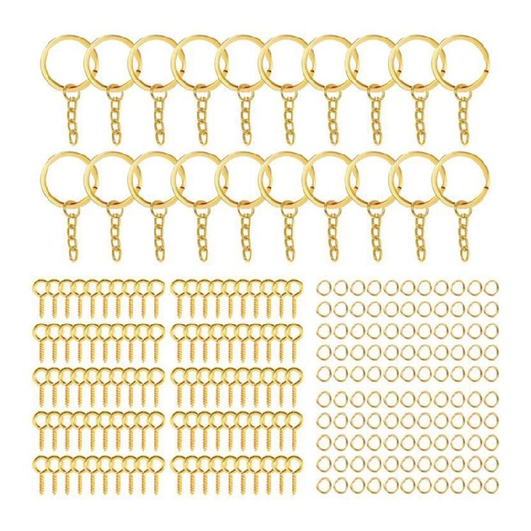 

Metal Key Ring Hoop 100 Open Jump Rings 100 Screw Eye Pins Split Key Ring золотой