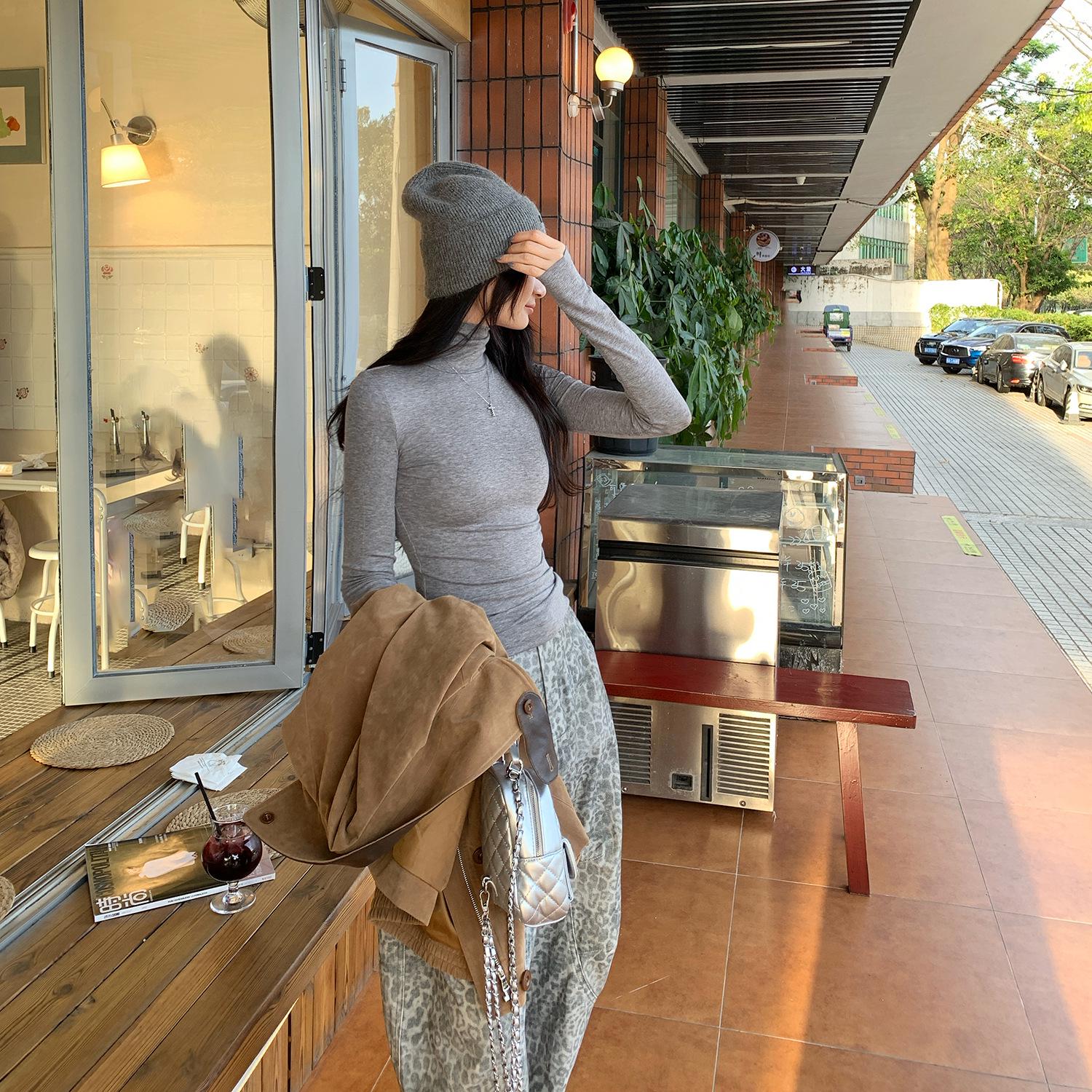 Women s European-Style Slim-Fit Tencel Wool Mock Neck Long-Sleeve Base Layer, Winter 2025 Edition Medium серый