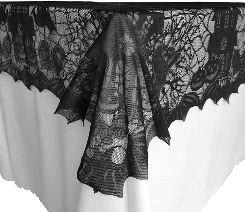 Halloween Lace Table Runner Black Spider Web Tablecloth Fireplace Cover Mantel Halloween Decoration  Home Party Cloth Cover