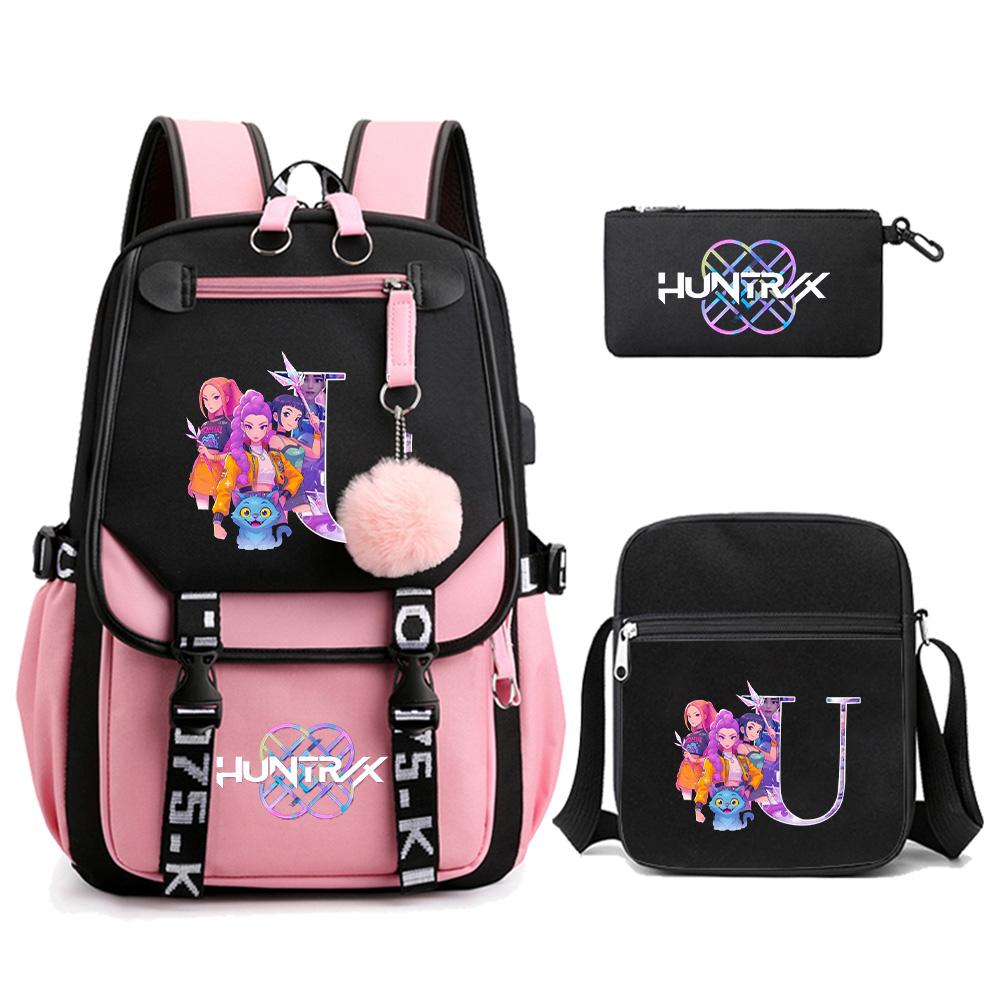 3 ks/sada Roztomilý kreslený batoh s potiskem 26 anglických písmen s taškou přes rameno pro dospívající studentku, studenta, školní taška, velkokapacitní cestovní taška, dárek pro dítě