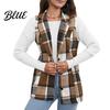 Single-breasted Coat Fall Spring Women Vest Plaid Printing Turn-down Collar Sleeveless Button Dark Tone Down Warm Mid Length Retro Waistcoat