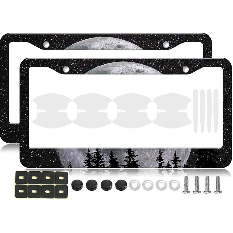2PCS Yellow Cat Pattern License Plate Frames For Men Women - Universal Aluminum Stainless Steel Kitten Cat Mom Personalized Car Tag Covers Holder