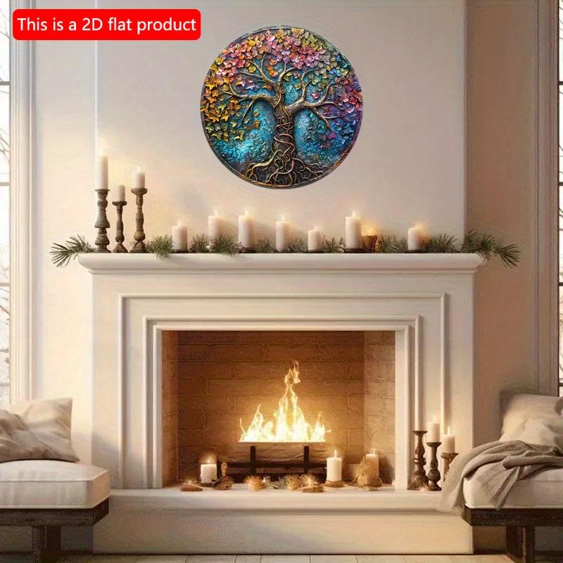 2d Flat 20*20cm, Round Wooden Sign Big Tree Decorative, Entrance Decor, Big Tree Theme, for Bar, Club, Home, Room, Kitchen, Garden, Bedroom Decor.