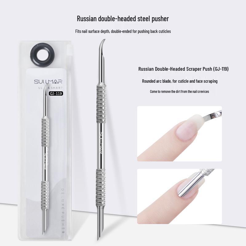 Double-Headed Russian Style Steel Cuticle Pusher for Nail Art and Manicure Pre-Treatment