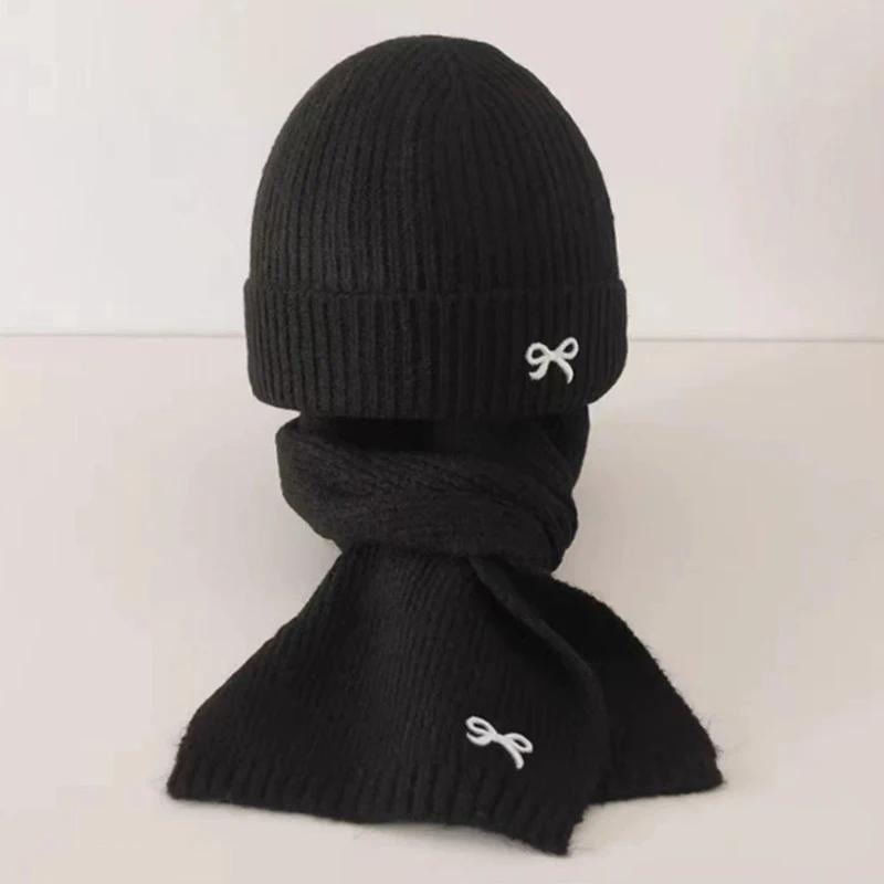 2Pcs Set Korean Children's Hats And Scarves Winter 1-8Y Kids Stylish Bowknot Boy Girl Toddler Windproof Knitted Woolen Cap Scarf