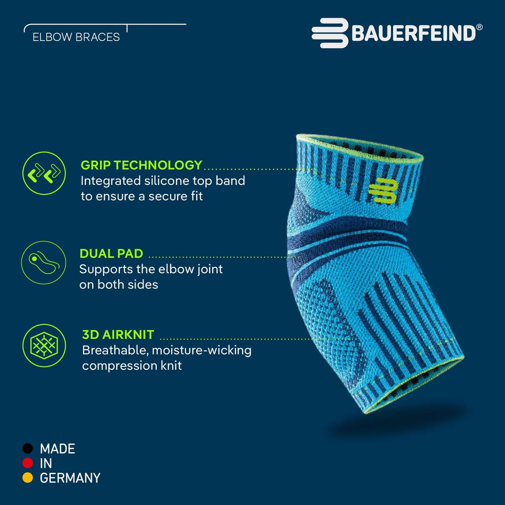 BAUERFEIND Sports Elbow Made in General Medical Silicone Pads on Both Sides of the Elbow to Stabilize the Elbow Joint Size Support, Germany, Device,
