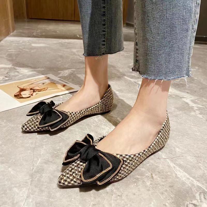 

Модные туфли-балетки больших размеров, женская мода, острый носок, мелкий вырез, бант, мягкая подошва, нескользящие, износостойкие, одинарные туфли 40