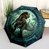 Prähistorisches Dinosaurier-Dschungel-Muster Regenschirm, tragbares und faltbares Design, 8 Speichen, ein lässiges Accessoire für Halloween, Weihnachten und Geburtstagsgeschenke.