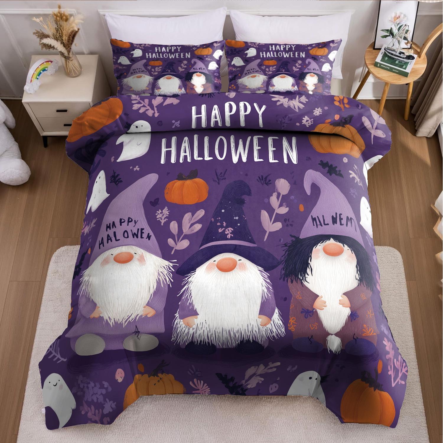 

3pcs Halloween Pumpkin Monster Duvet Cover Set without Core Quilt Cover with 2 PillowcasesSoft and Machine Washable EU Twin(135x200cm)