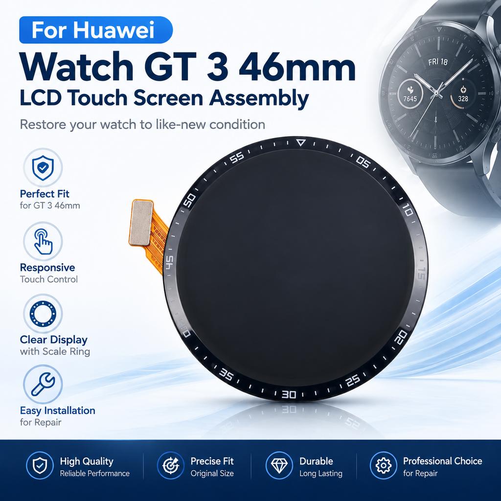 LCD Touch Screen Assembly for Huawei Watch GT 3 46mm Single Row Cable Circular Dial