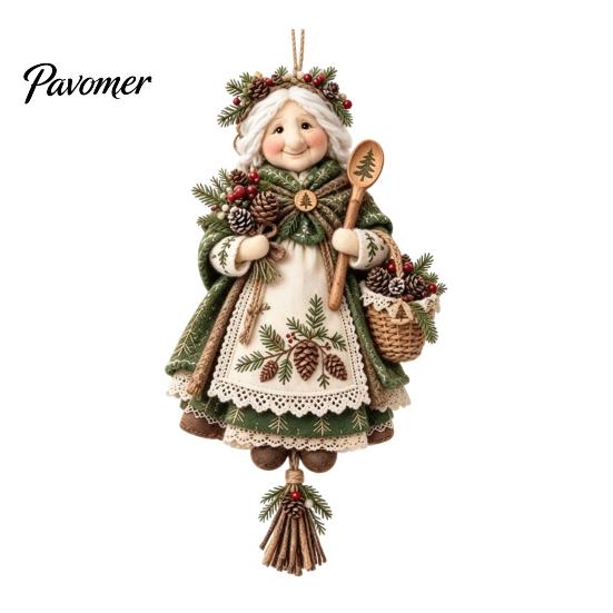 Landhaus-Urlaubsdekoration Handgefertigt Glücksbringer Oma Ornament, Vintage Winter Oma Hängeanhänger Weihnachtsdekorationen mit Korb, Sentimental