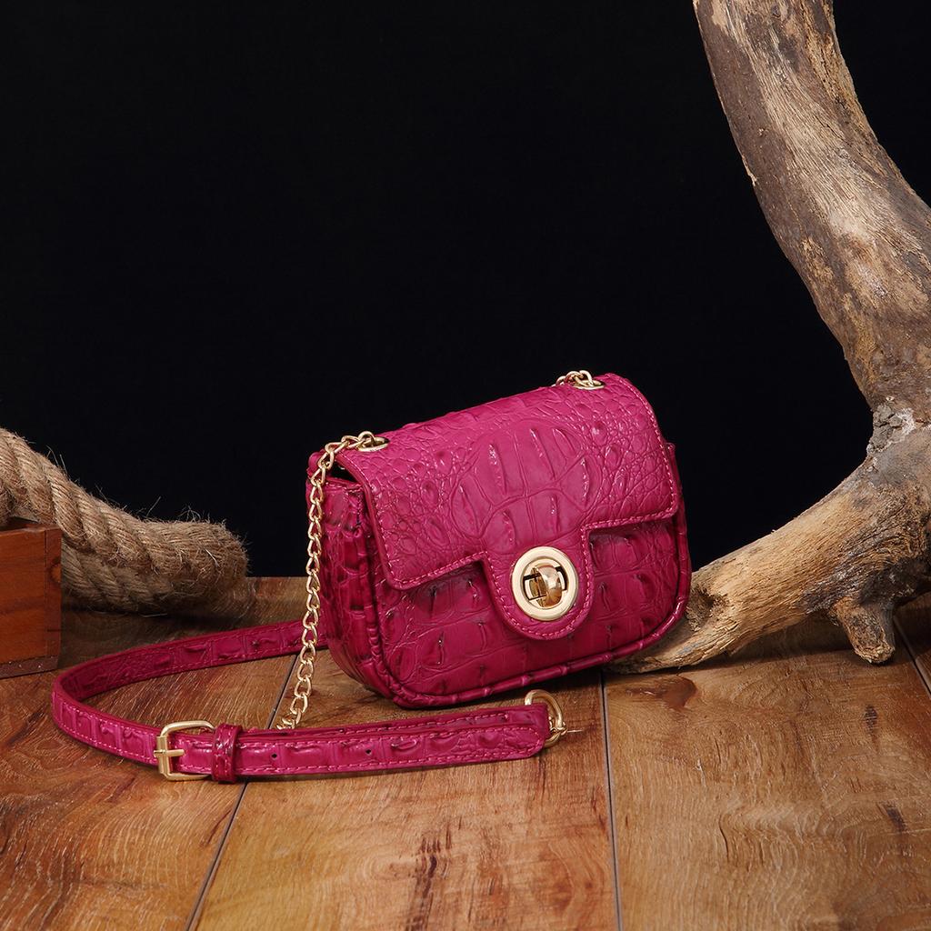 Independent Stand Crossbody Single Shoulder Retro Women's Bag with Multi-color Crocodile Pattern Brahmin