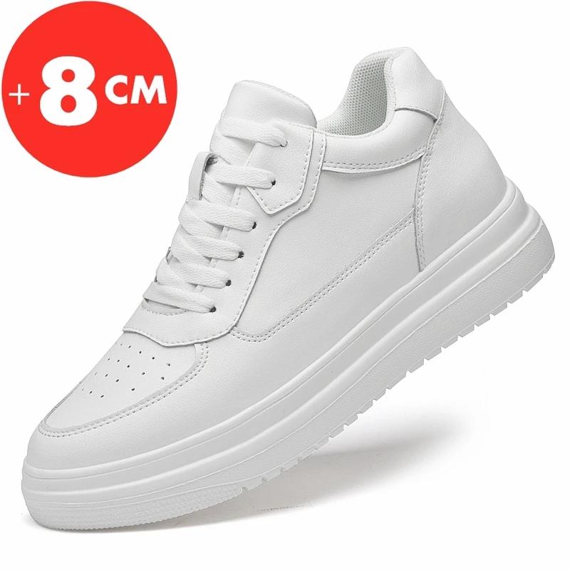 Lift Sneakers Herrenschuhe mit Erhöhung der Höhe, Einlegesohle 8 cm, Weiß/Schwarz, größere Schuhe für Herren, Freizeit, Mode, Sport, Übergröße 36–44 38 white