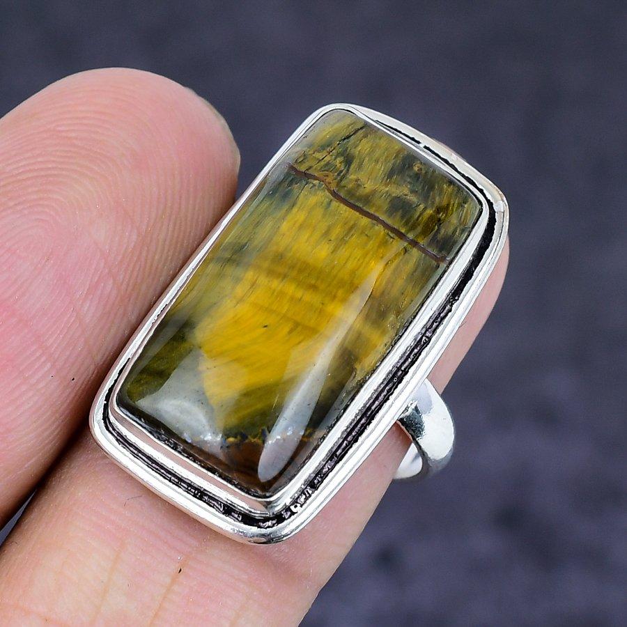 Tiger Eye Gemstone Handmade 925 Sterling Silver Jewelry Ring Size 7.5 y7G56