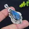 Natural Labradorite Gemstone Handmade 925 Sterling Silver Pendant 2.40" H2J30