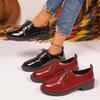 Mocassins à lacets à petit talon Nouveauté Printemps et Automne Cuir verni Imperméable Souple Antidérapant Talon bloc Simple