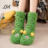 Cozy Cartoon Pattern Socks Thickened Floor for Women, Non-Slip Mid-Calf Socks, Thermal Winter Comfortable Elastic Ribbed Slippers Soft Fuzzy