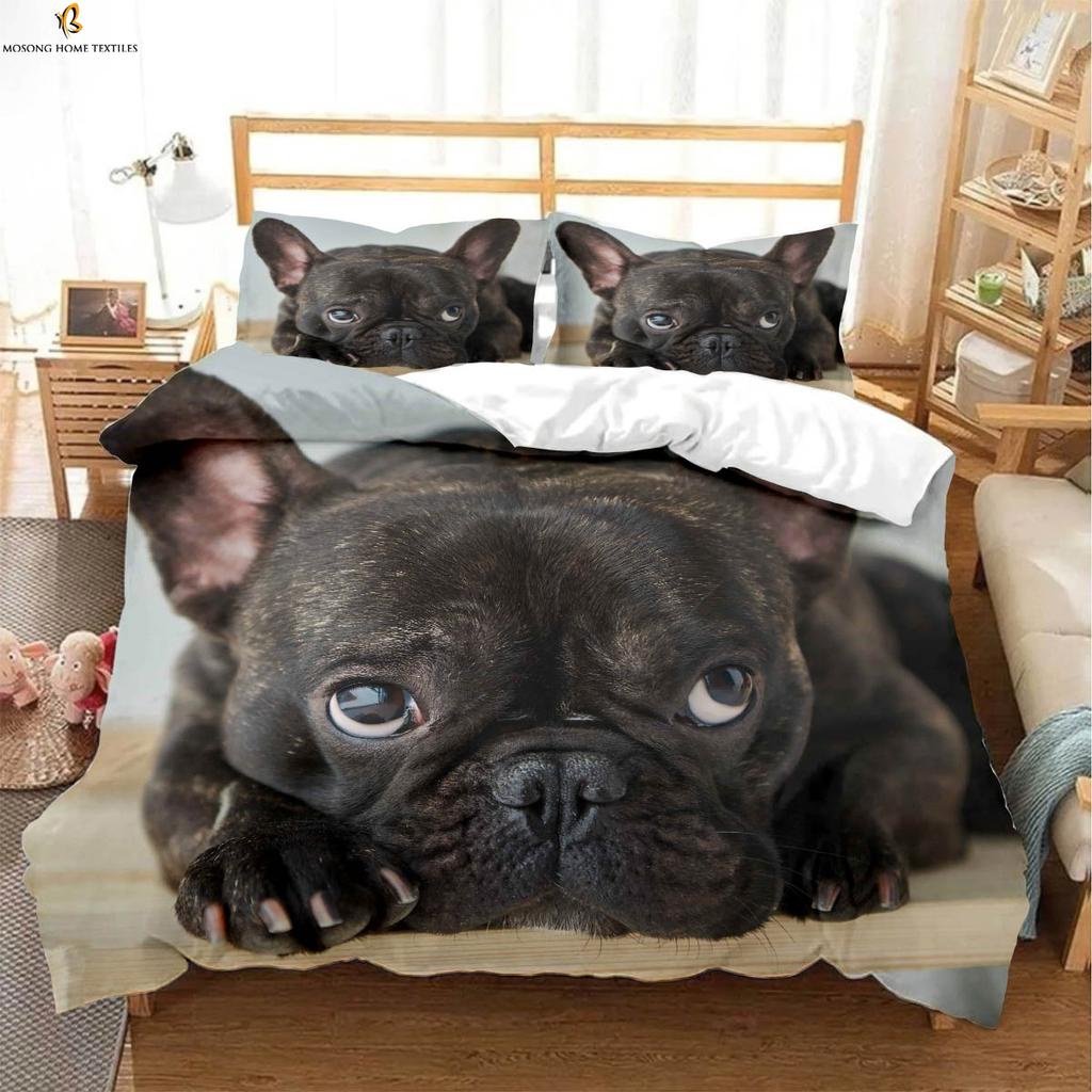 3pcs Cute Dog 3D Printed Quilt Cover Kids Room Bedding Set 100% Polyester Machine Washable Duvet Cover Pillowcase
