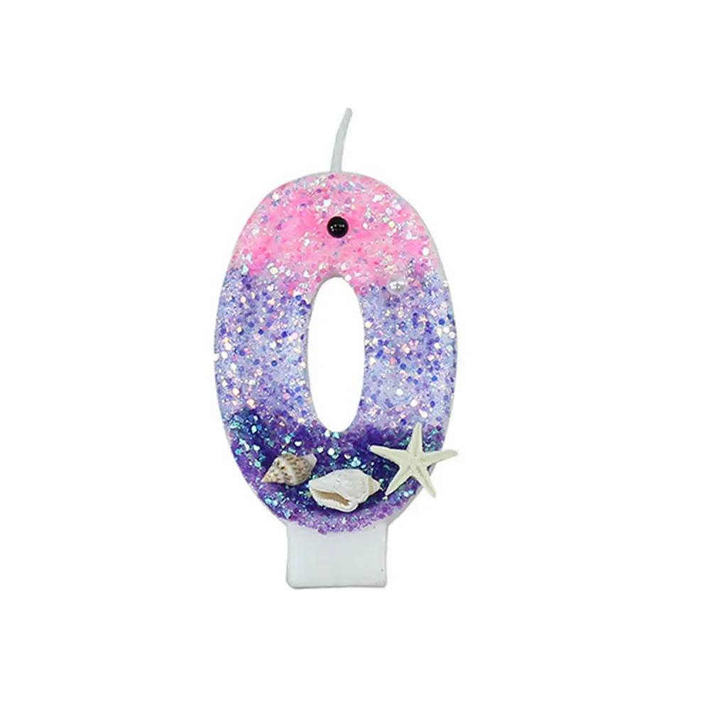Gradiente Roxo Vela de Aniversário 1 Ano Sereia Vela de Aniversário para Bolo Brilhante Concha de Peixe Marinho Topper de Vela para Decoração de Festa