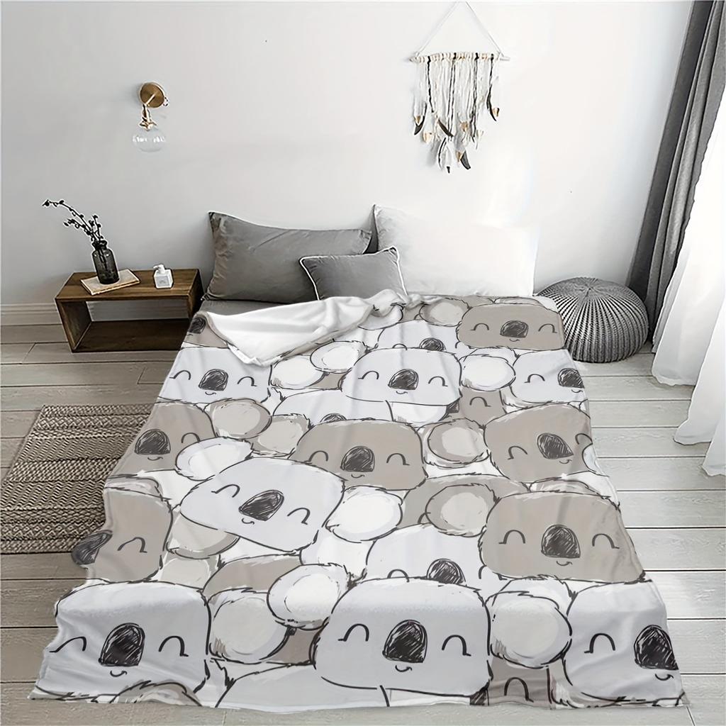 Cute Koala Animal Pattern Blanket Soft Flannel Comfortable Lightweight Suitable for Children Sofa Bedroom Living Room