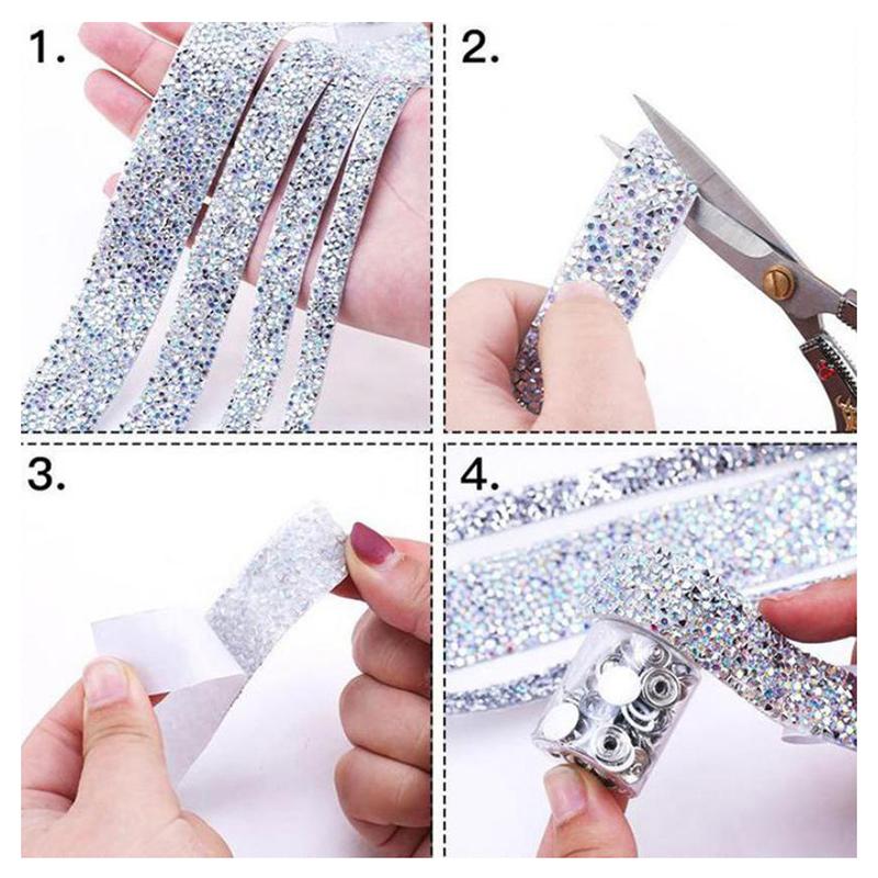 1 Rolle Selbstklebender Glitzer Kristall Strass Aufkleber Diamantband DIY Aufkleber Strasssteine Kunsthandwerk Auto Handy Dekoration