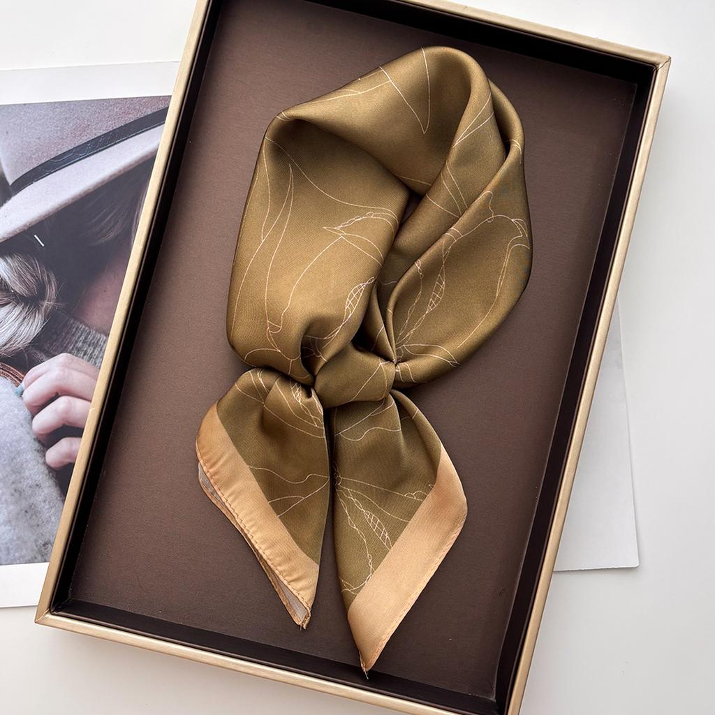 Luxury Square Scarf For Women Elegant Ladies Floral Hijab Neckerchief Shawl Soft Stain Imitation Silk Scarves For Travel Beach