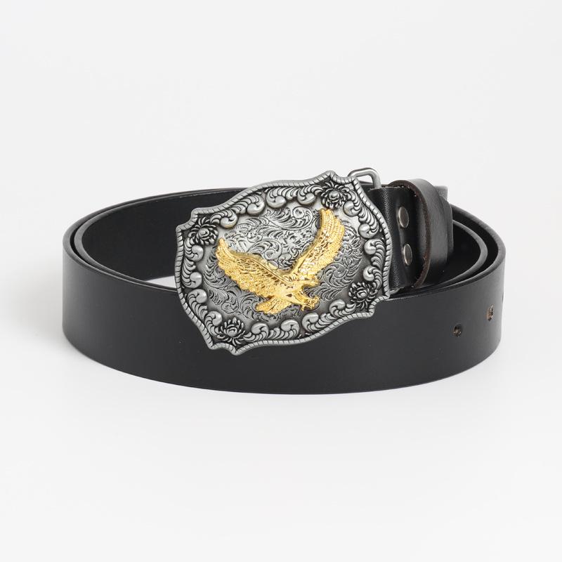 Vintage Cowhide Leather Eagle Belt - Western Cowboy Style for Youth & Stylish Guys