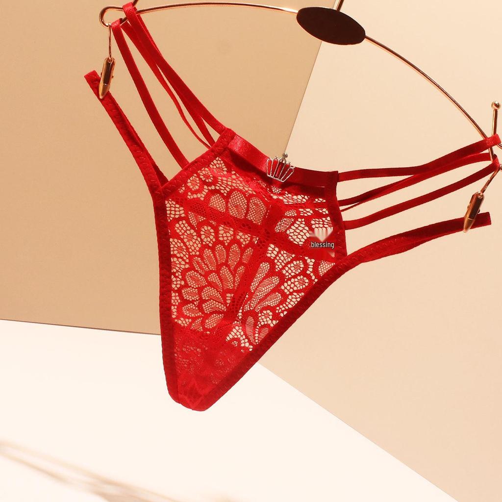 Women's Sexy Lace Thongs with Crown Design, Low Waist and Thin Strap
