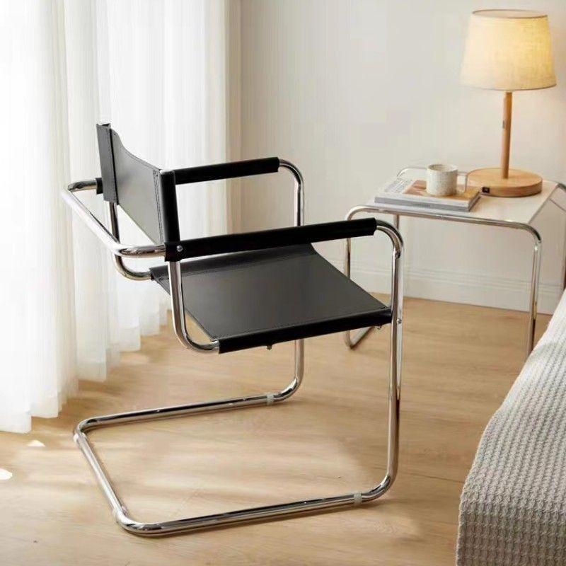 Stainless Steel Dining Chairs Modern Simple Restaurant Chair Living Room Portable Leather Armchair Home Decoration Furniture