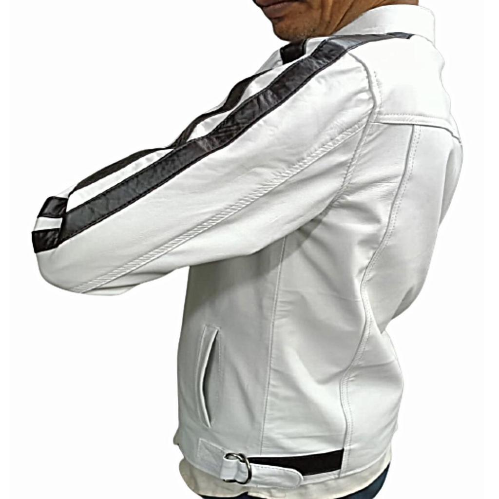 Herren-Lammlederjacke, Bikerjacke, Motorradjacke, Western-Moto-Jacke, weiße Lederjacke, Party-Wear-Jacke, besonderes Geschenk für Ihn