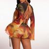 European And American Print Sexy Lace-Up Long-Sleeved Blouse Bikini Three-Piece Swimsuit Boxers Slimming Swimsuit Women